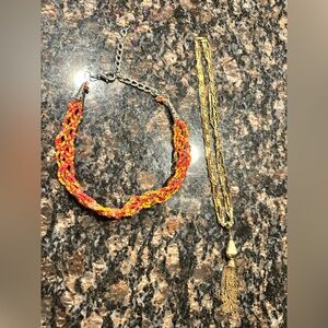 Multicolor Beaded Necklace with Gold Chain, Unique Costume Jewlery Set